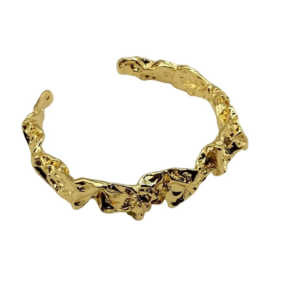 Amber Sceats Emery Gold Cuff Bracelet Textured Adjustable Stack 24K Plated New